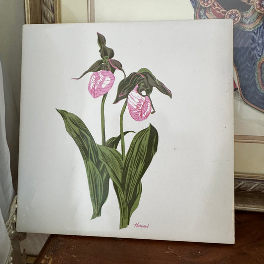 Pink Lady Slippers Hand Decorated Screencraft Products Signed Trivet