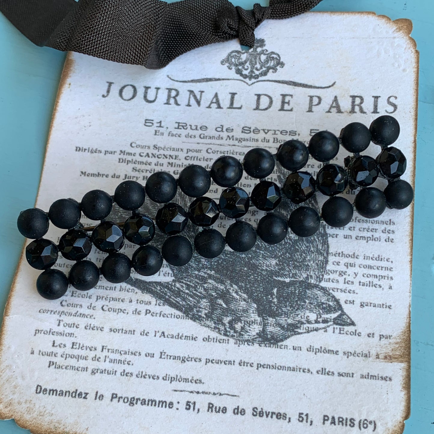 Antique Mourning Jewelry French Jet Pin