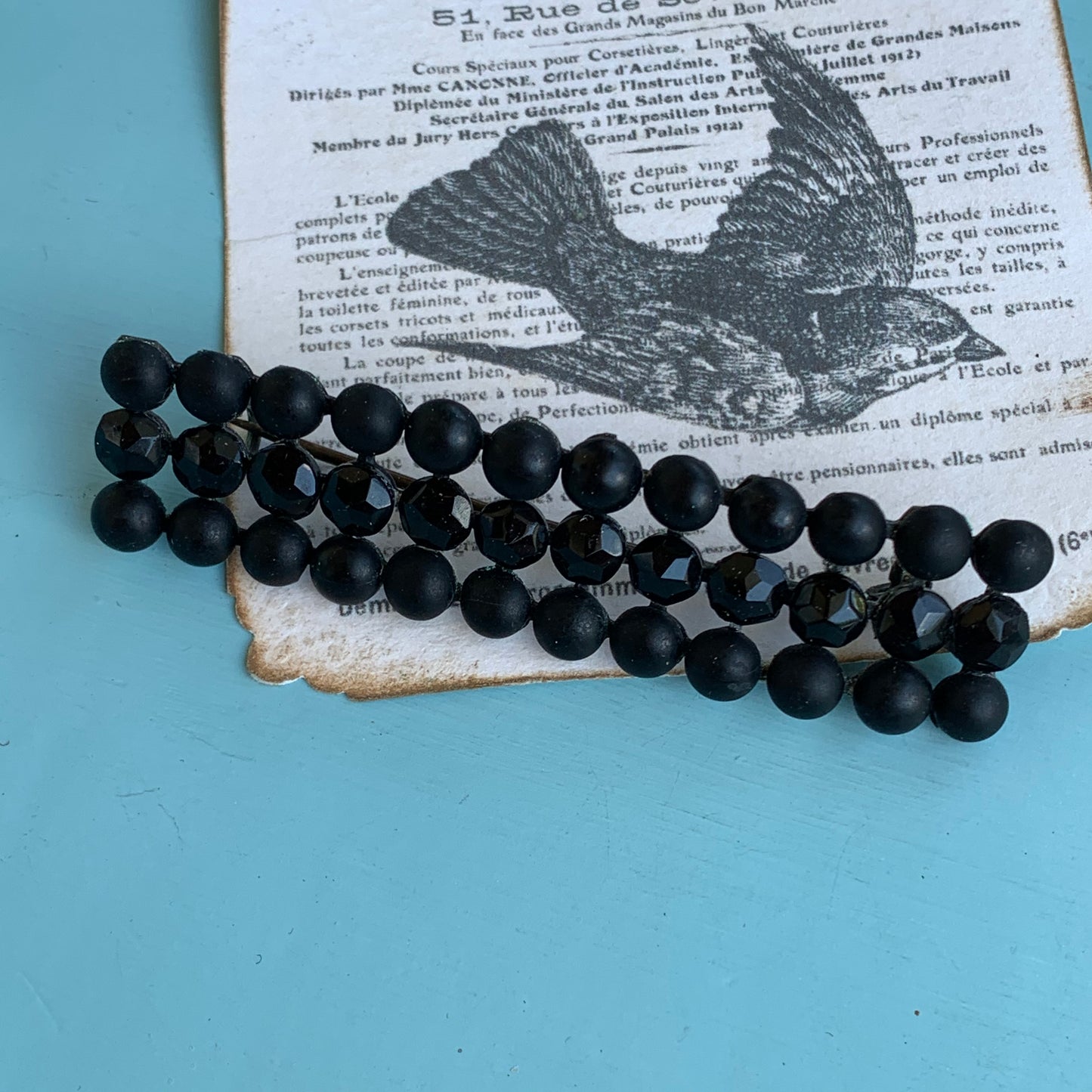 Antique Mourning Jewelry French Jet Pin