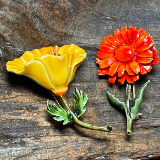 Two Vintage Har Enamel Floral Pins