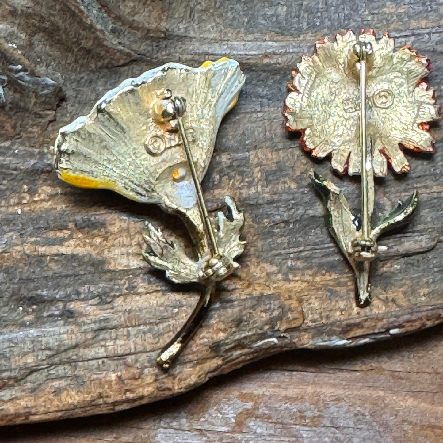 Two Vintage Har Enamel Floral Pins