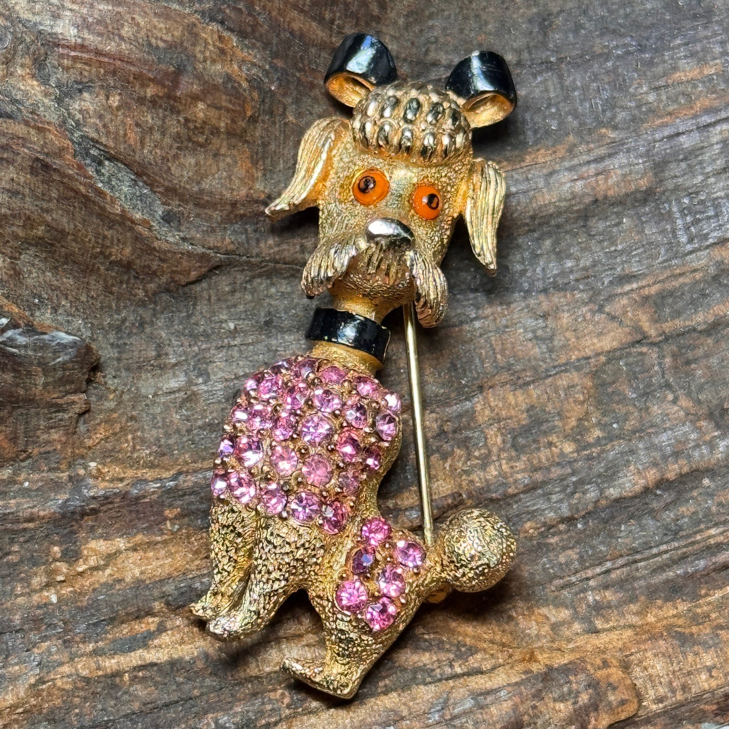 Vintage Weiss Pink Rhinestone Poodle Pin