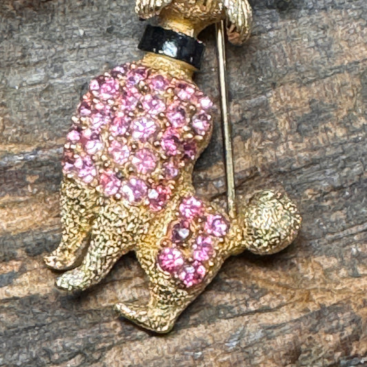 Vintage Weiss Pink Rhinestone Poodle Pin