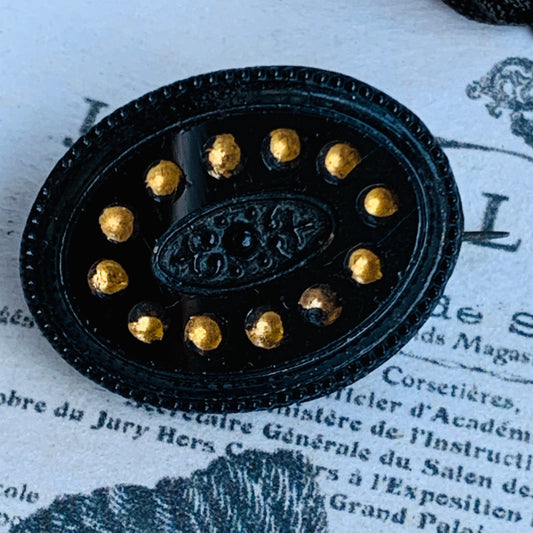 Victorian Black & Gold Glass Pin