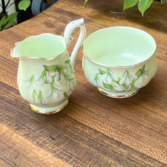 Vintage Royal Albert English Bone China Laurentian Snowdrop Creamer & Open Sugar Bowl