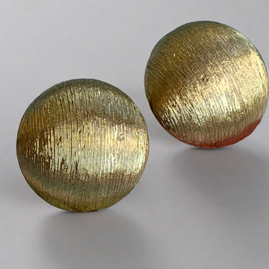 Vintage Monet Textured Round Gold Tone Metal Earrings