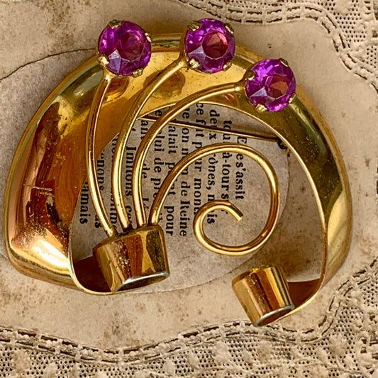 Retro Soft Purple Rhinestone Brooch Pin