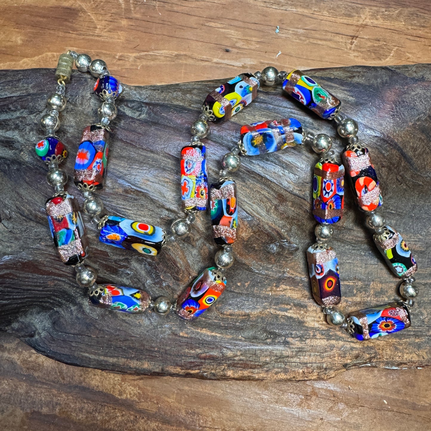 Vintage Venetian Murano Millefiori Square Bead Necklace