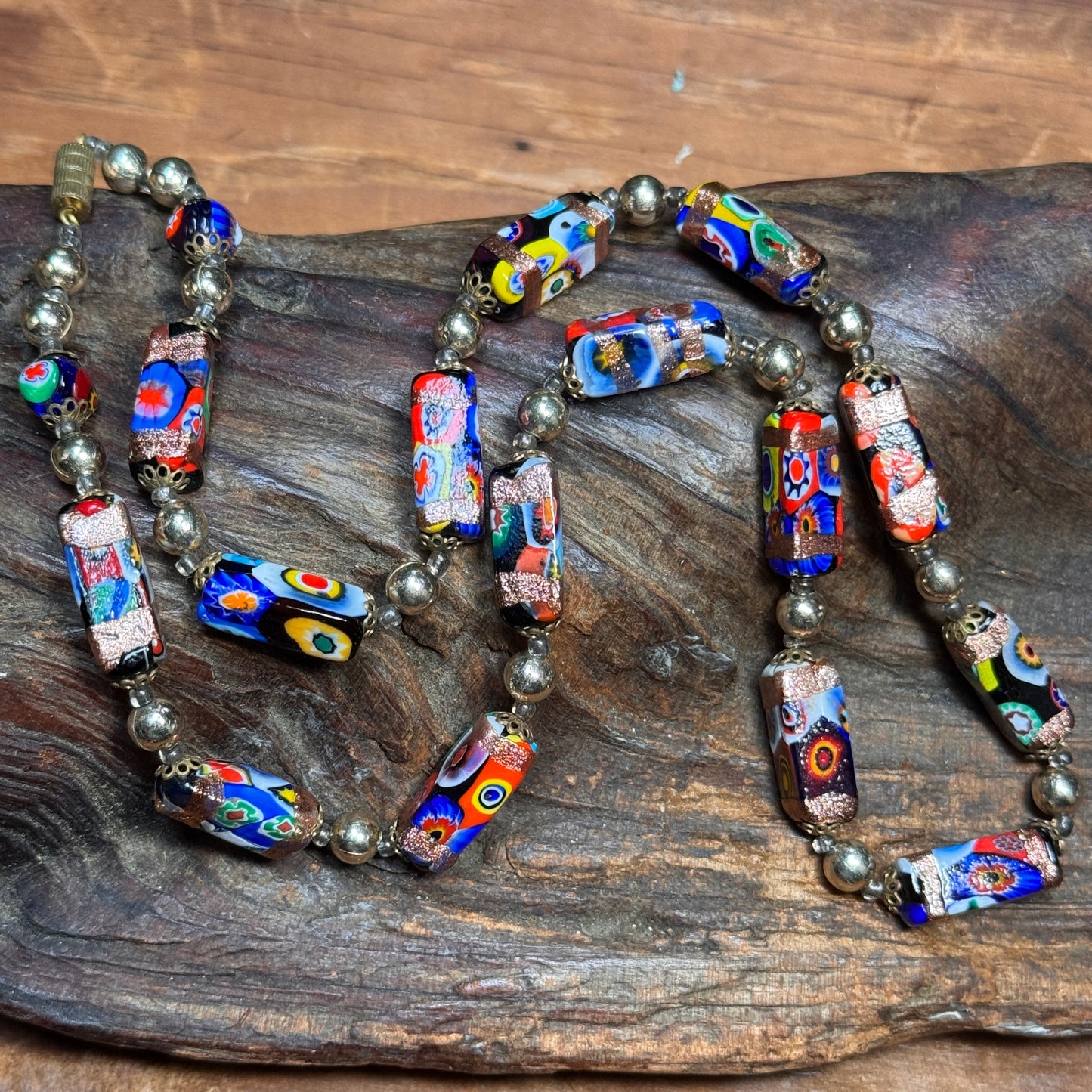 Vintage Venetian Murano Millefiori Square Bead Necklace