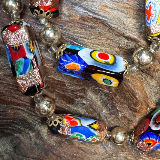 Vintage Venetian Murano Millefiori Square Bead Necklace