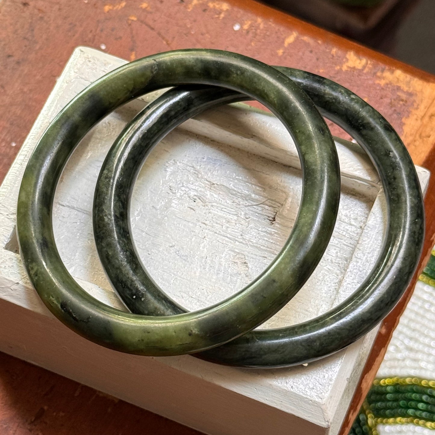 Two New Zealand Jade Greenstone Bangle Bracelets