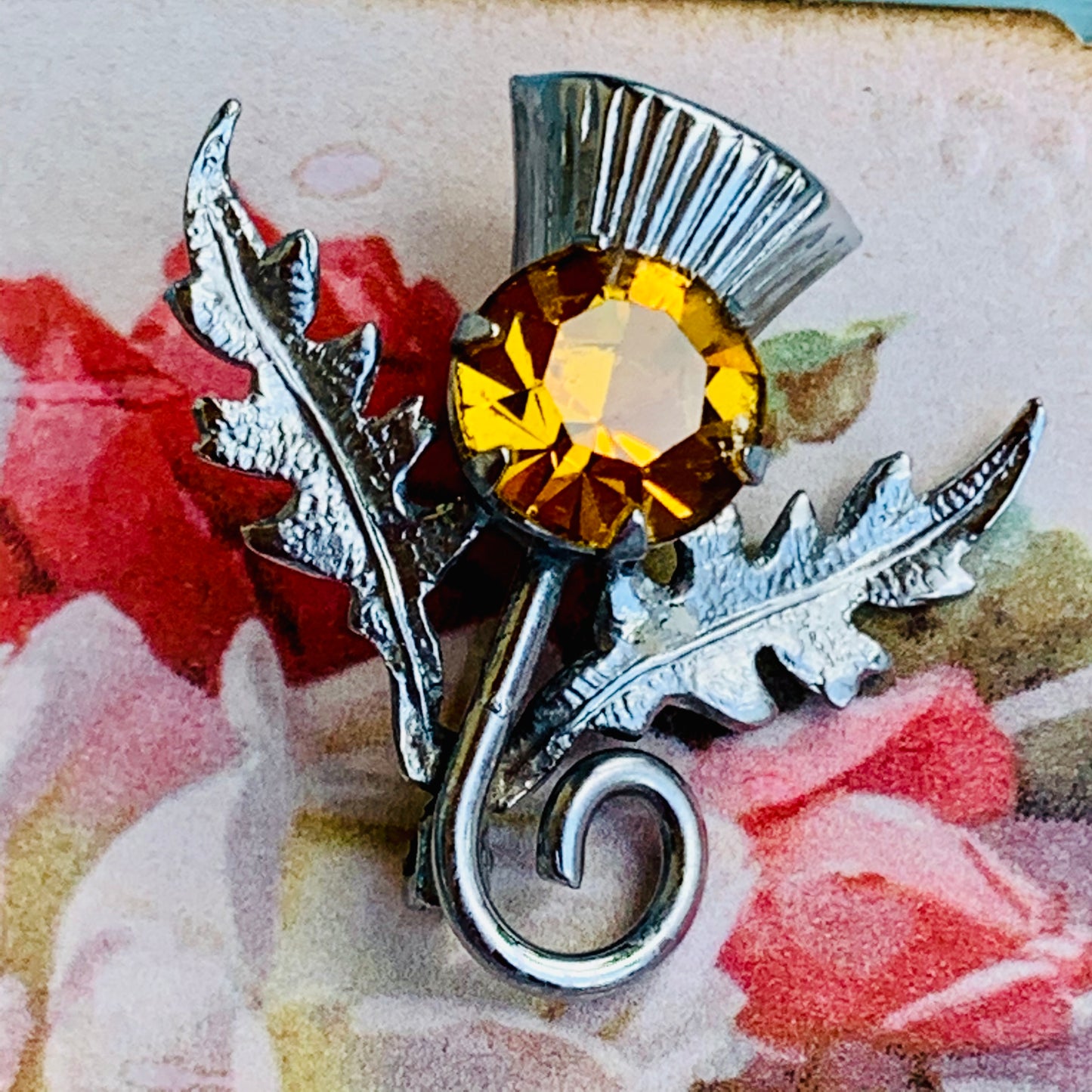 Vintage Rhinestone Thistle Pin