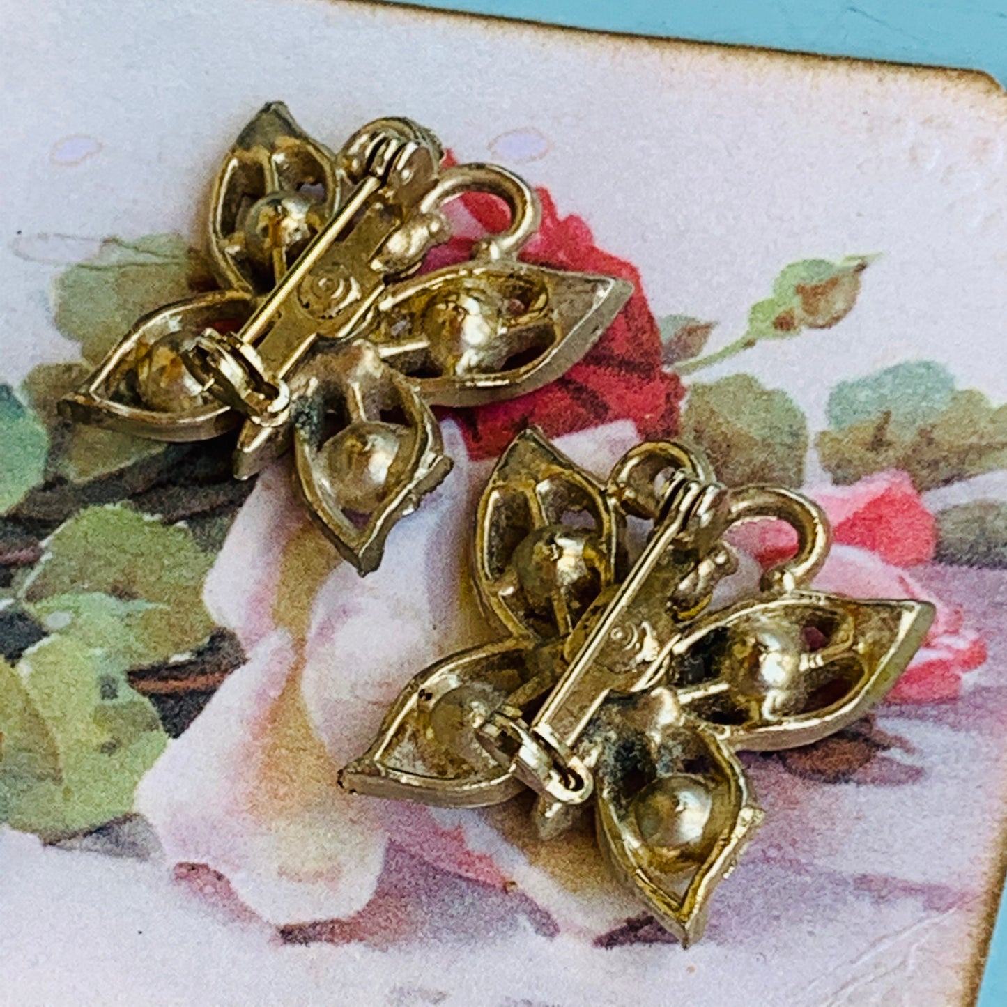 Two Vintage Rhinestone Butterfly Pins