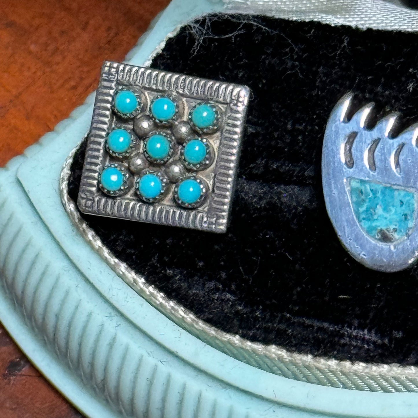 Collection of Three pieces Sterling Silver Turquoise Small Pin & 2 Tietacks