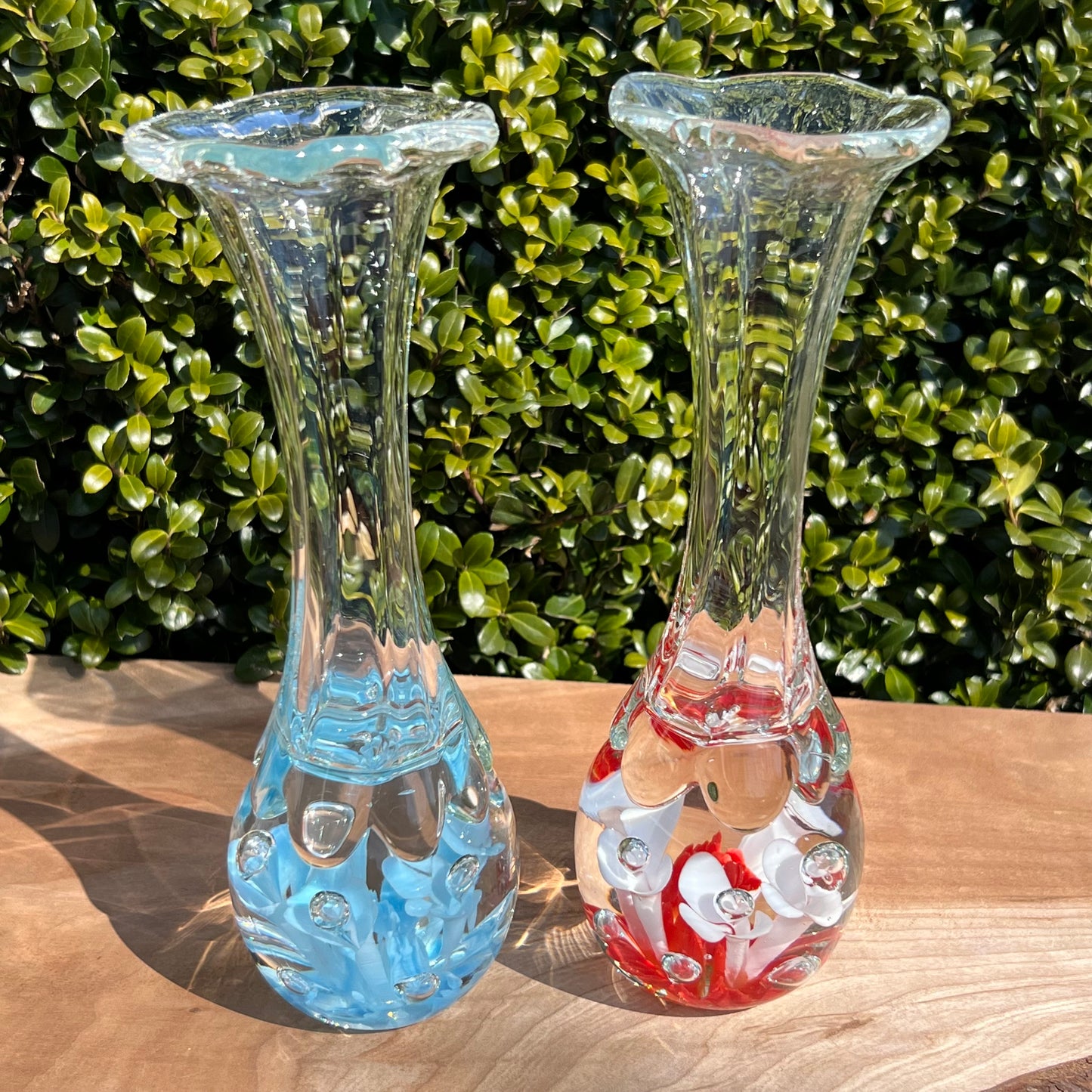 Two Vintage Joe St. Clair Controlled Bubble Glass Vases