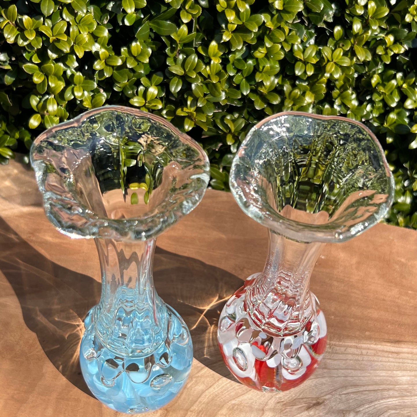 Two Vintage Joe St. Clair Controlled Bubble Glass Vases