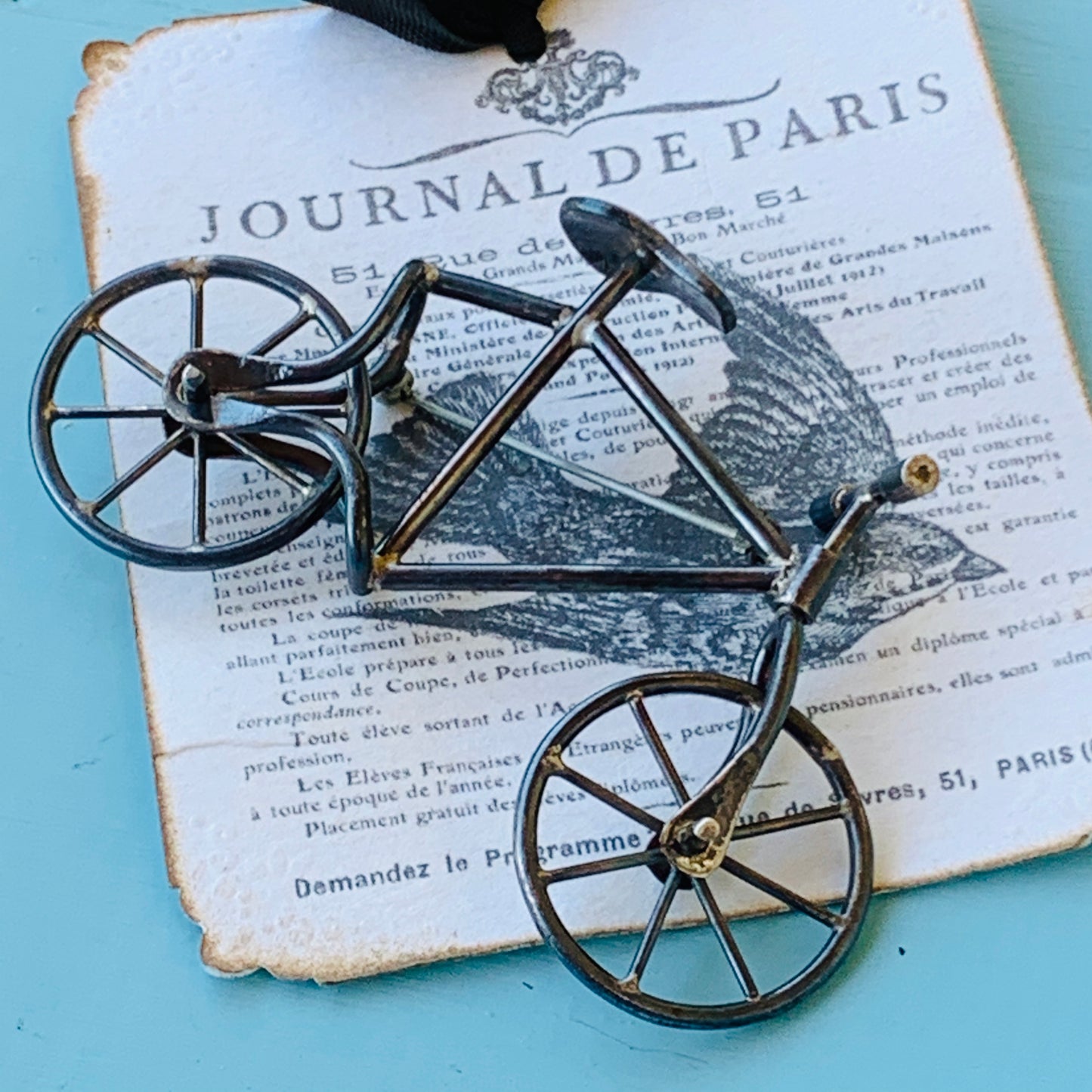 Vintage Sterling Silver Mechanical Bike Pin