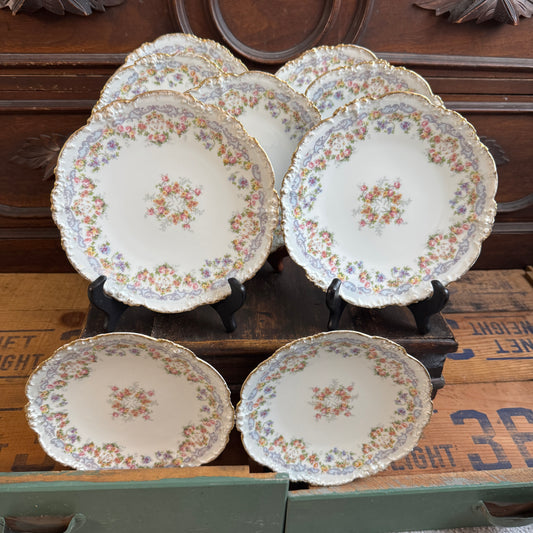 9 Antique J P & L Limoges French Hand Painted Luncheon Salad Plates