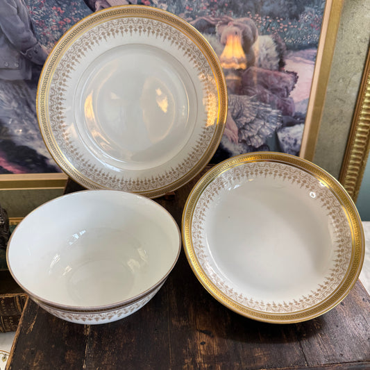 Three D & C Limoges French Greek Key Plates and Bowls R. Dalinieres