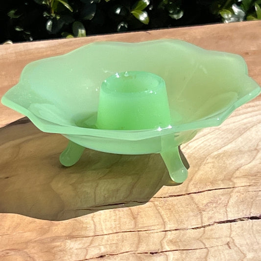 Vintage Fenton Jadeite Glass Lotus Flower Candle Holder