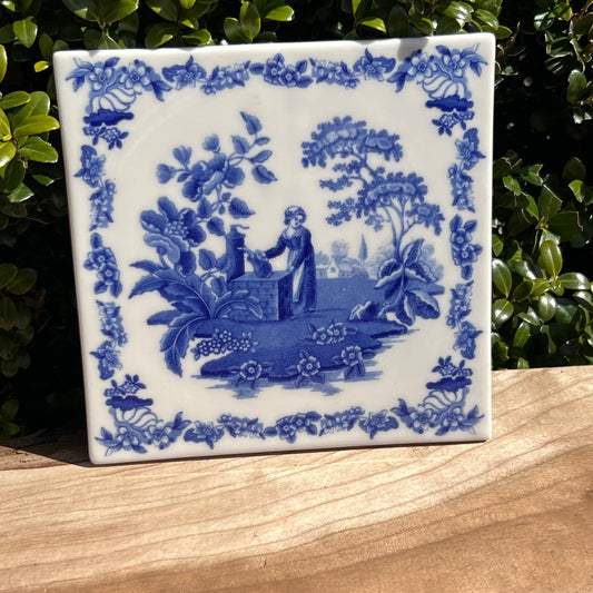 Spode Blue Room Square Trivet Blue & White with Hanger