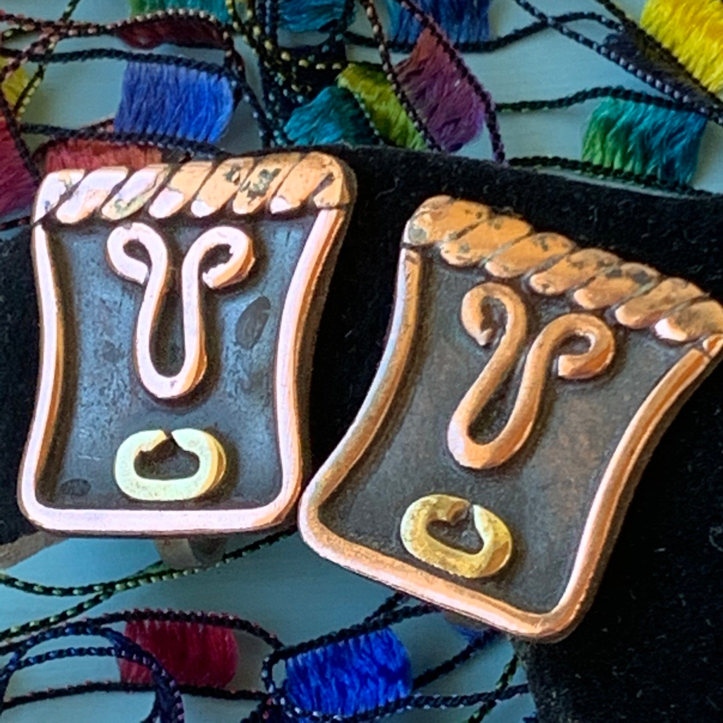 Mid Century Modern Stylized Face Copper Earrings