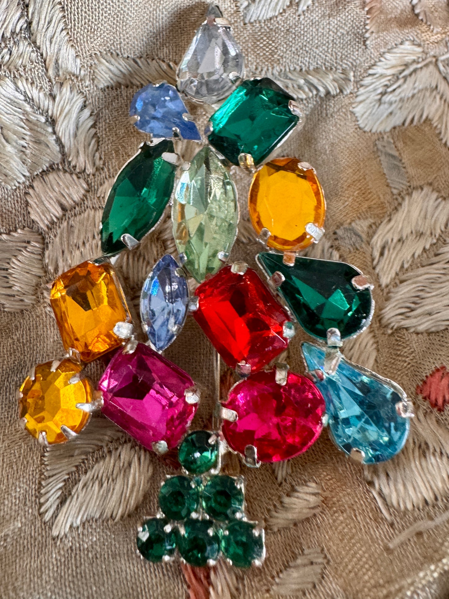 Christopher Radko Shiny Brite Pastel Rhinestone Christmas Tree Pin