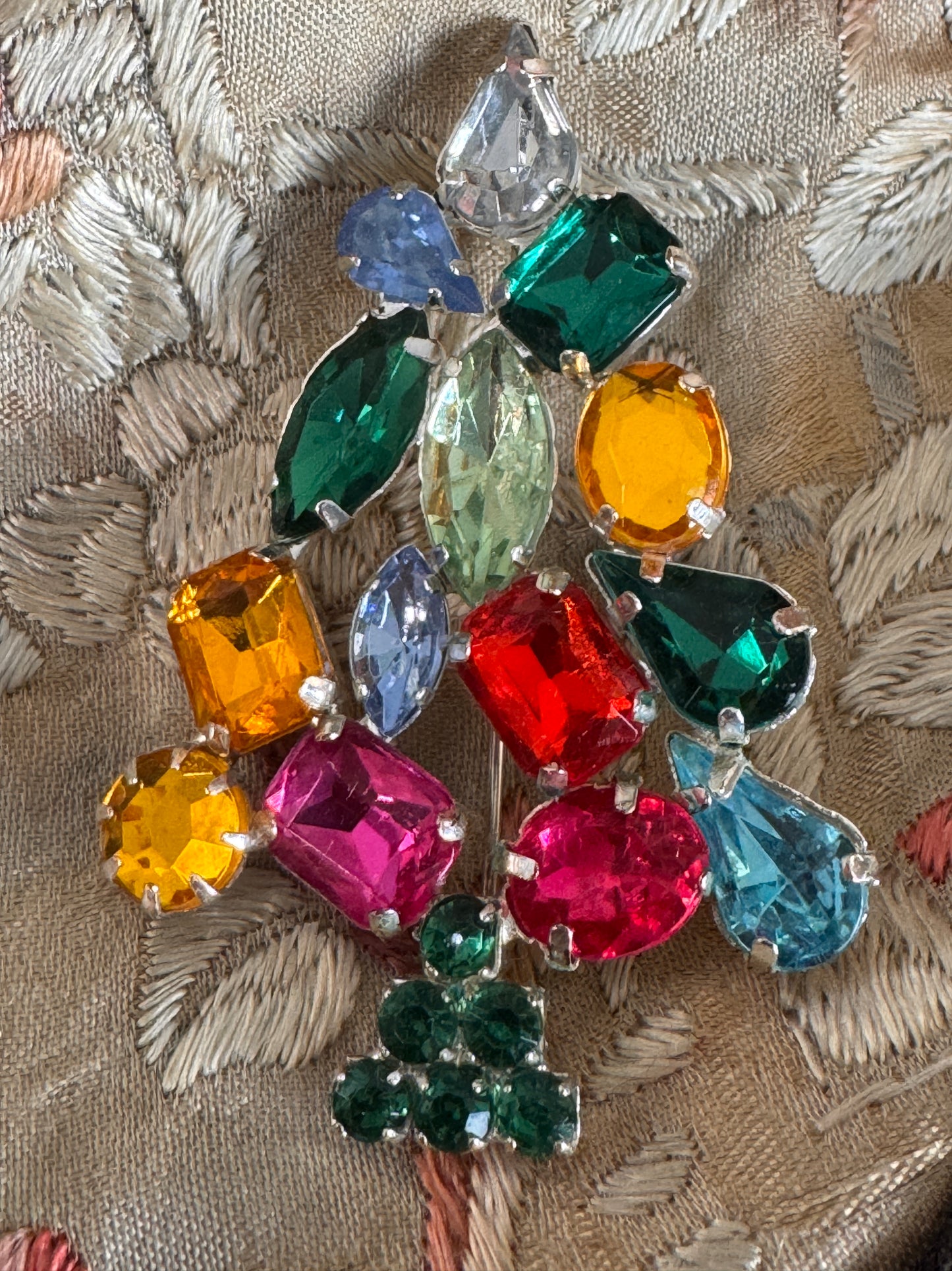 Christopher Radko Shiny Brite Pastel Rhinestone Christmas Tree Pin