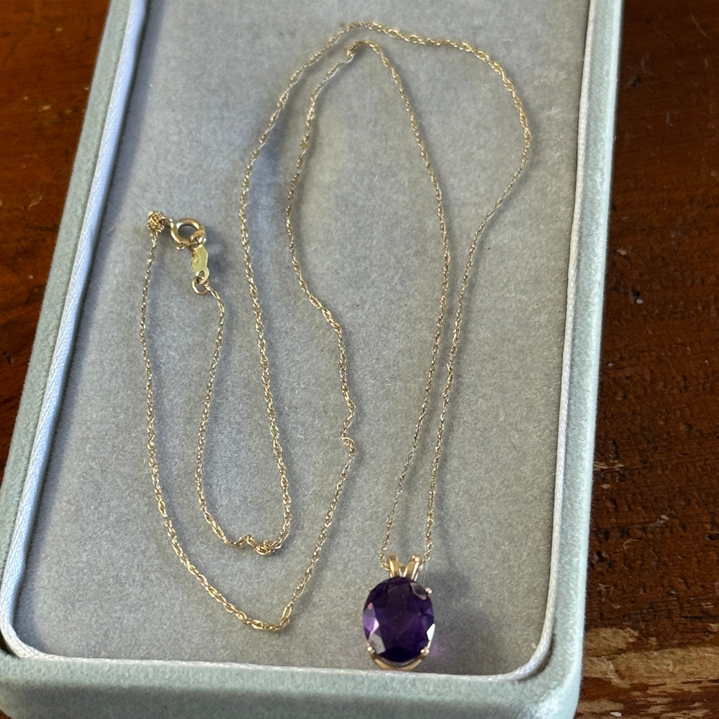 Vintage 14K Gold Clyde Duneier, Inc. Amethyst Semi Precious Gemstone Pendant Necklace