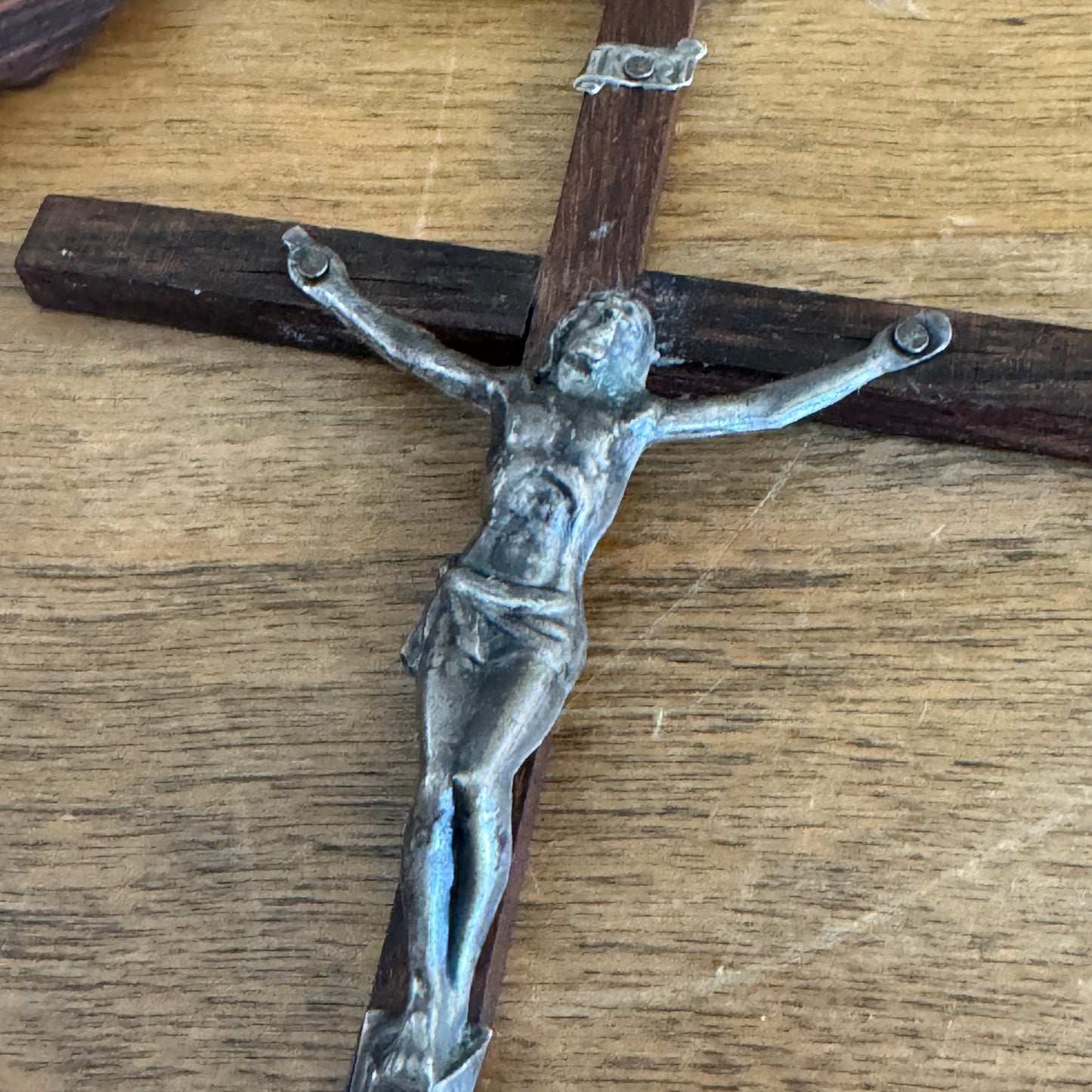 Vintage Wood & Silver Plate Wall Rosary