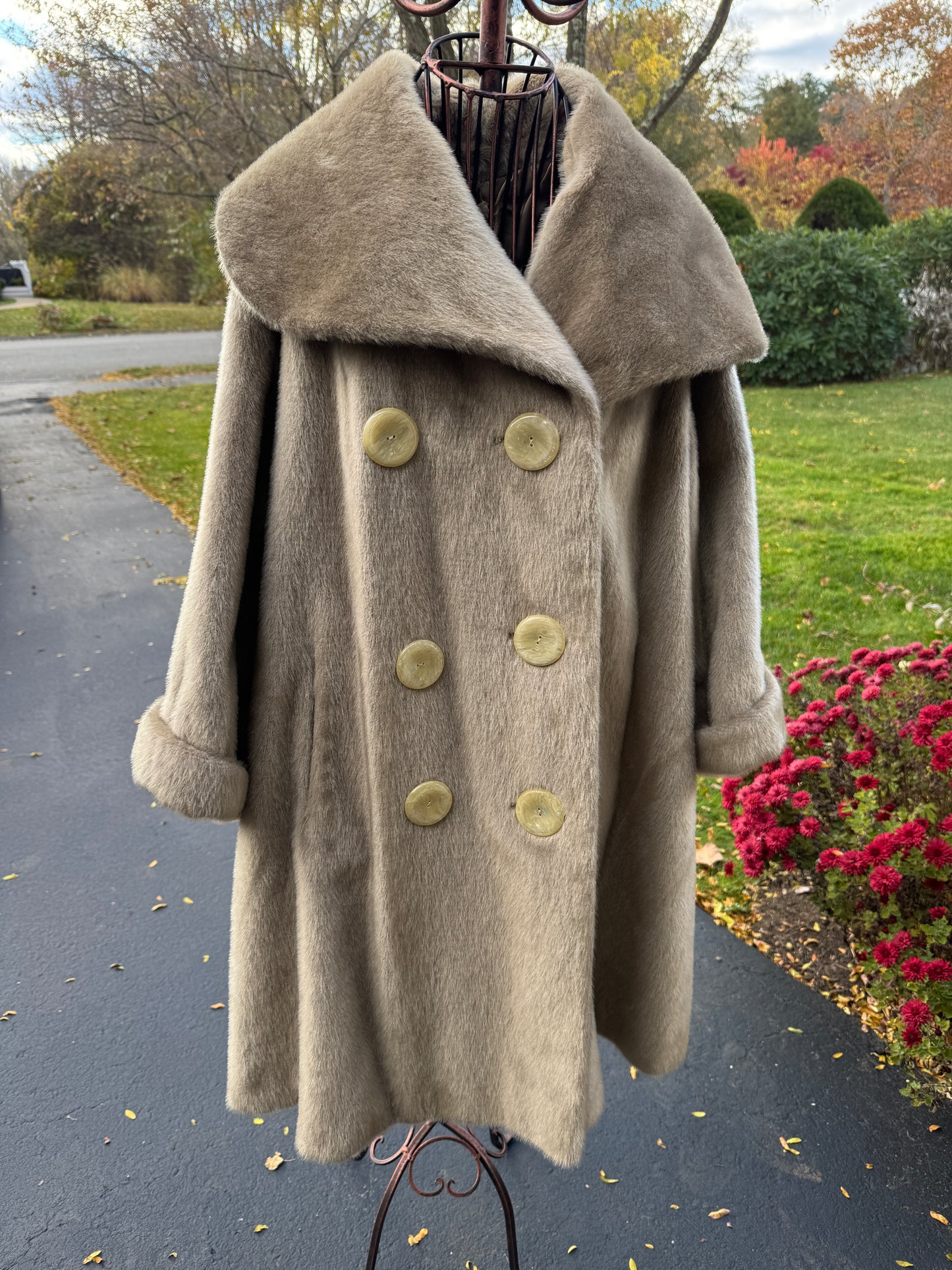 Vintage Harper's Beige Fake Fur Swing Coat