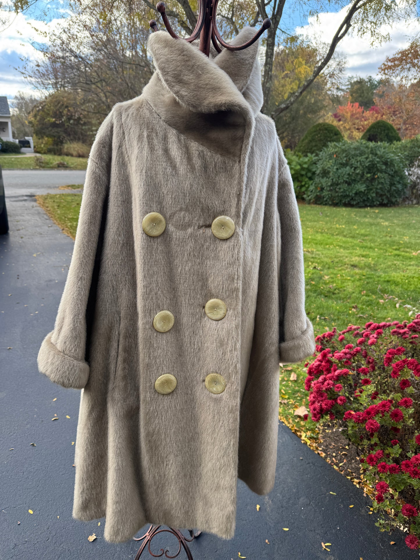 Vintage Harper's Beige Fake Fur Swing Coat