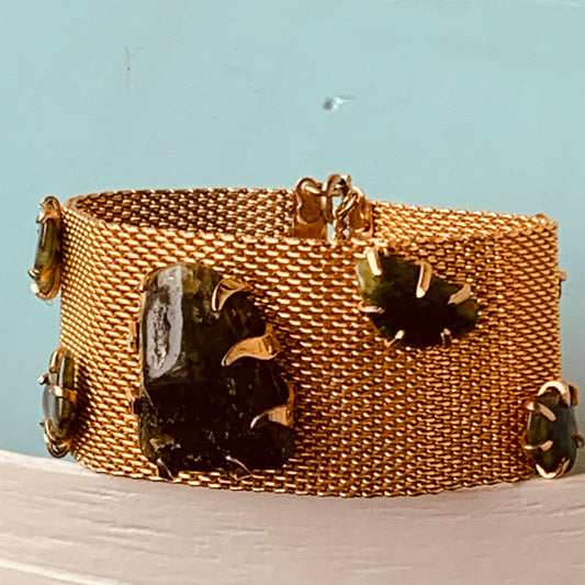 Vintage Marino Gold Tone Metal Mesh Bracelet Semi Precious Gemstones