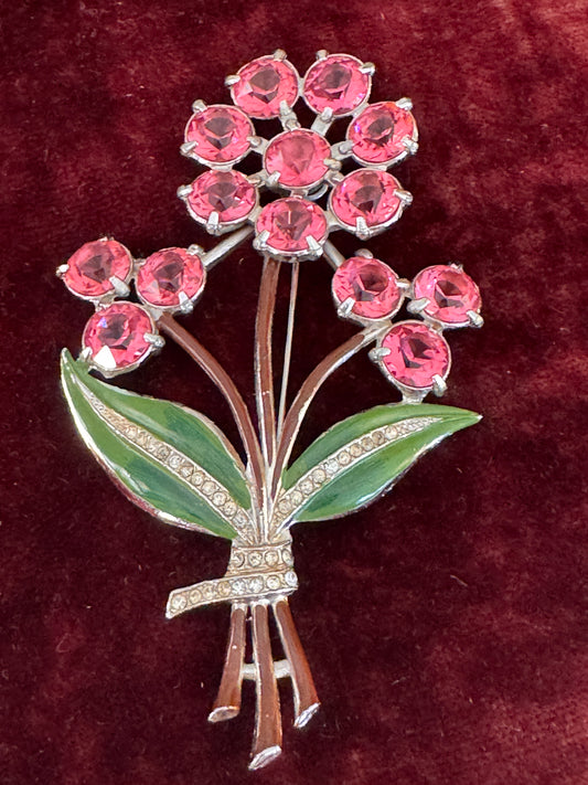 Vintage Unsigned Coro Pink Rhinestone Brooch