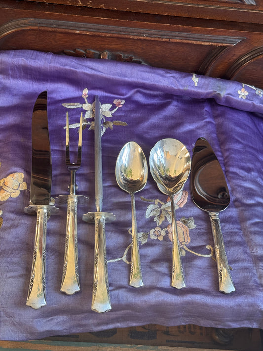 Gorham Greenbrier Sterling Silver 6-Piece Flatware Set, 1938 — Carving Set, Serving Spoons & Pie Server