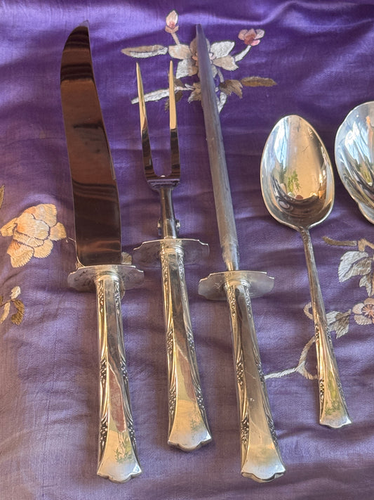 Gorham Greenbrier Sterling Silver 6-Piece Flatware Set, 1938 — Carving Set, Serving Spoons & Pie Server