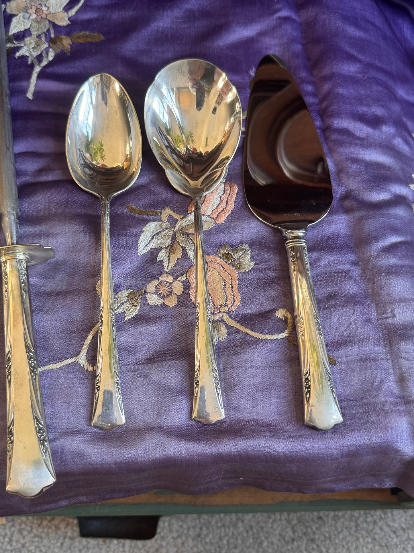 Gorham Greenbrier Sterling Silver 6-Piece Flatware Set, 1938 — Carving Set, Serving Spoons & Pie Server