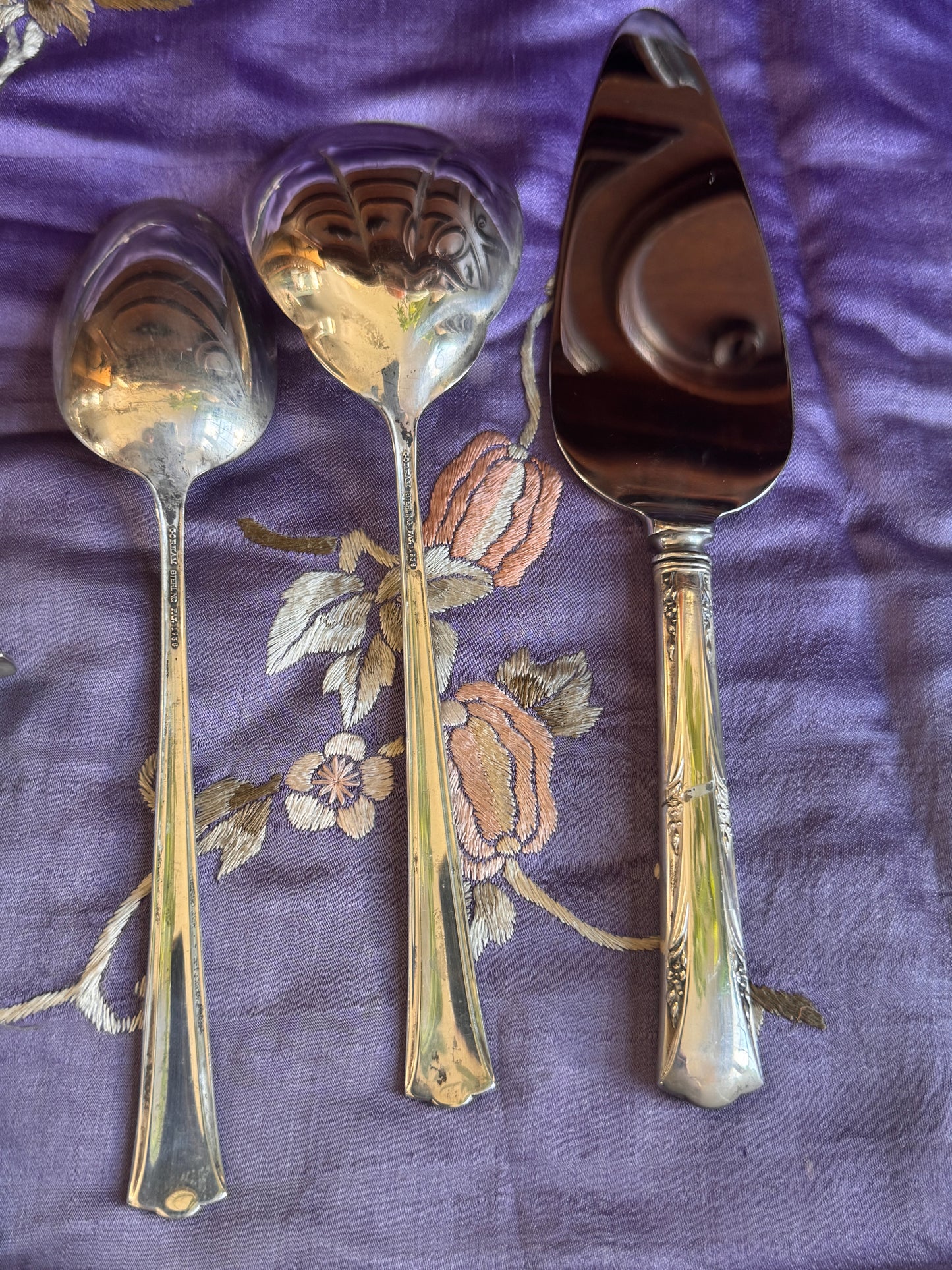 Gorham Greenbrier Sterling Silver 6-Piece Flatware Set, 1938 — Carving Set, Serving Spoons & Pie Server