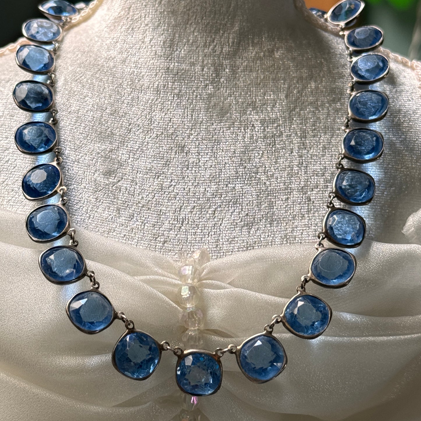 Art Deco Multi Faceted Blue Paste Sterling Riviere Necklace