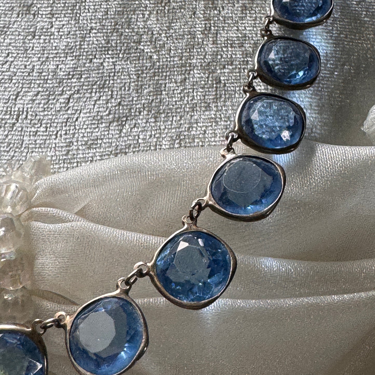 Art Deco Multi Faceted Blue Paste Sterling Riviere Necklace