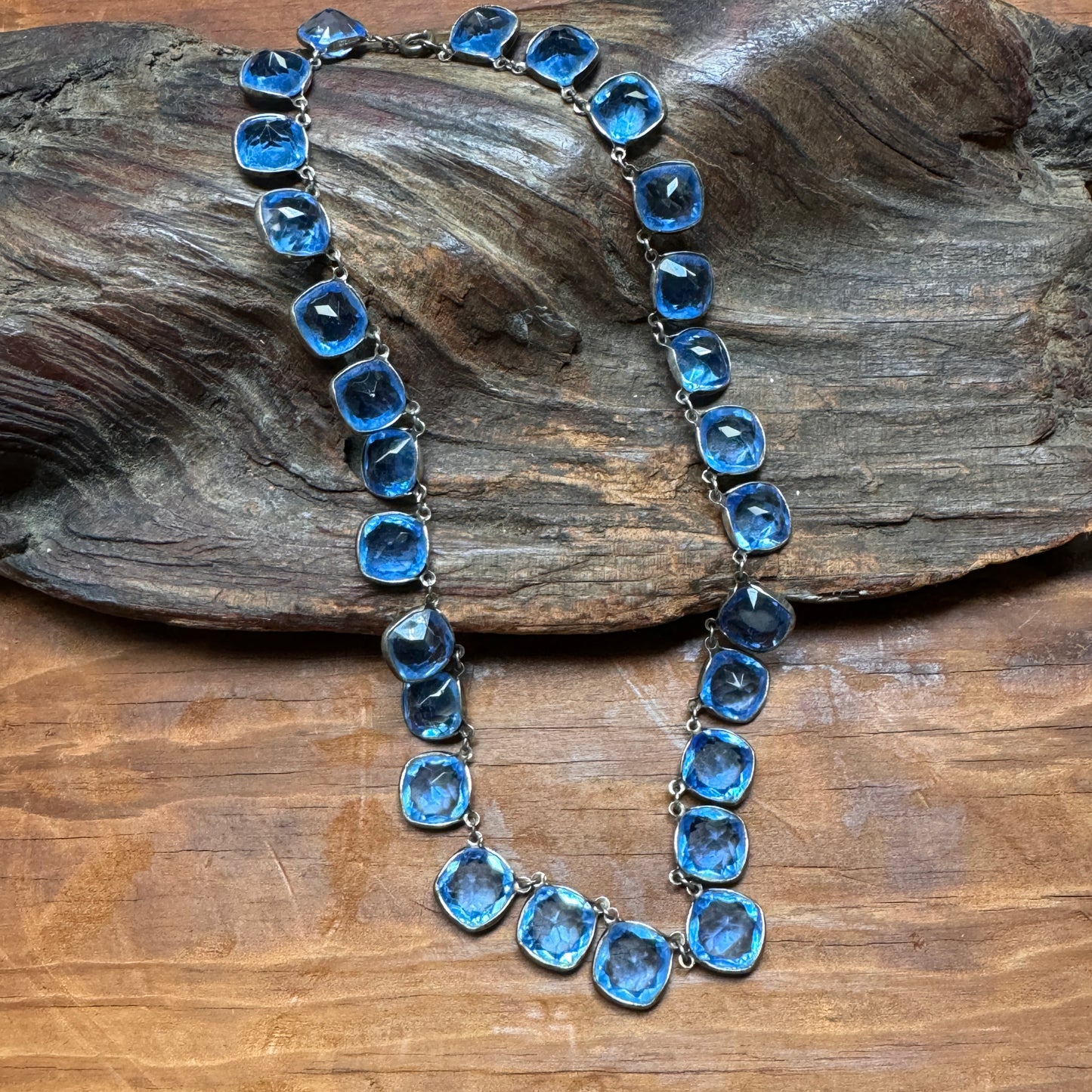 Art Deco Multi Faceted Blue Paste Sterling Riviere Necklace