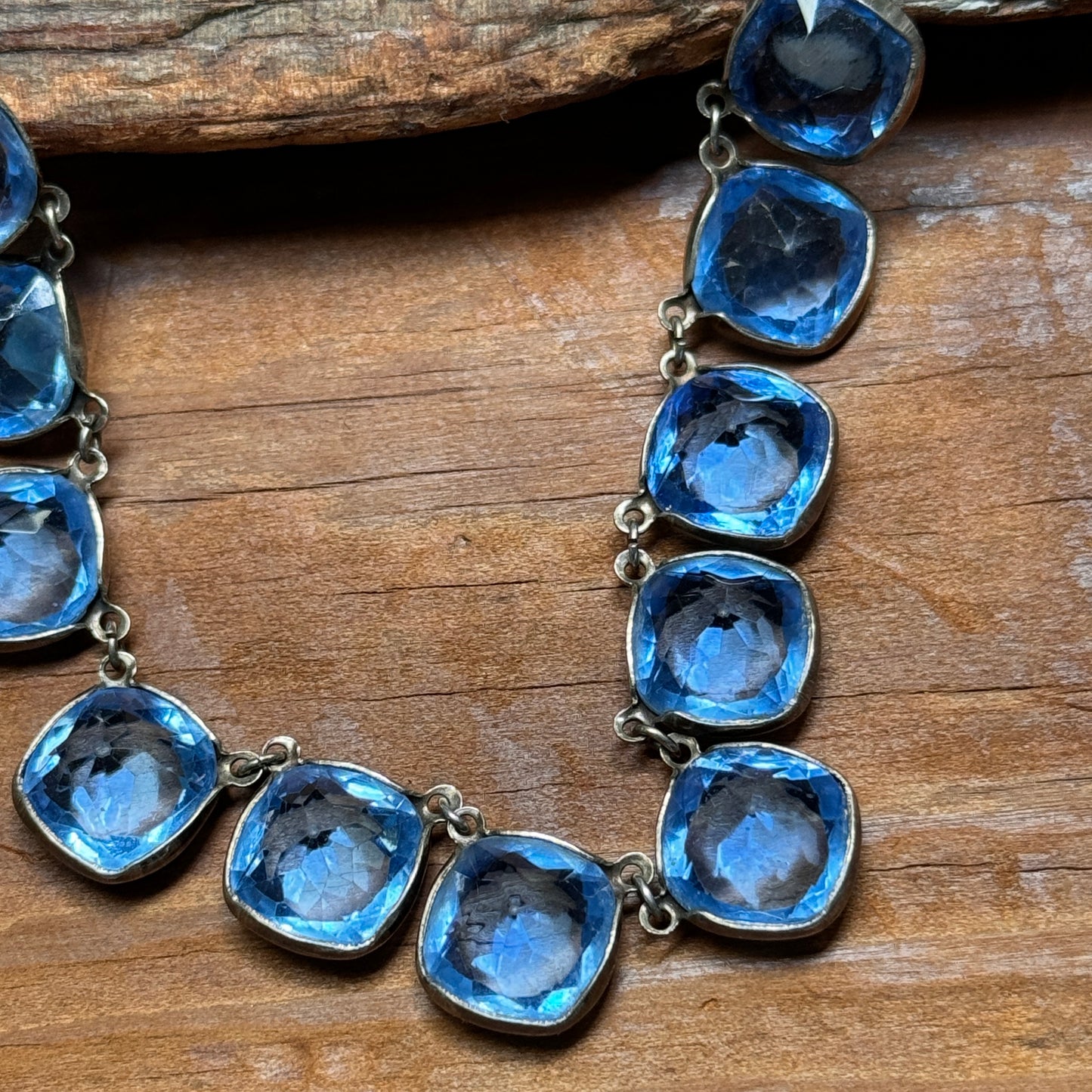 Art Deco Multi Faceted Blue Paste Sterling Riviere Necklace