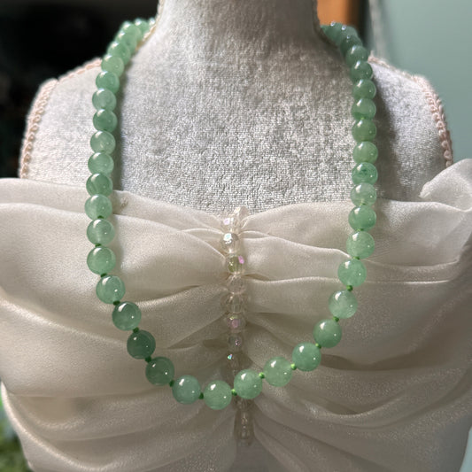 Vintage Semi Precious Jade Beaded Necklace Sterling Clasp