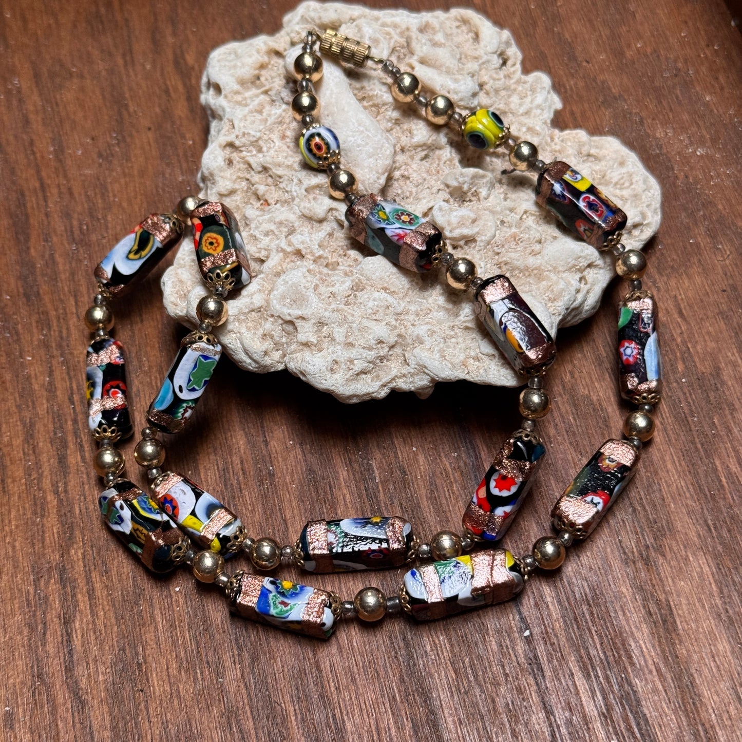 Vintage Venetian Murano Millefiori Rectangular Bead  Necklace