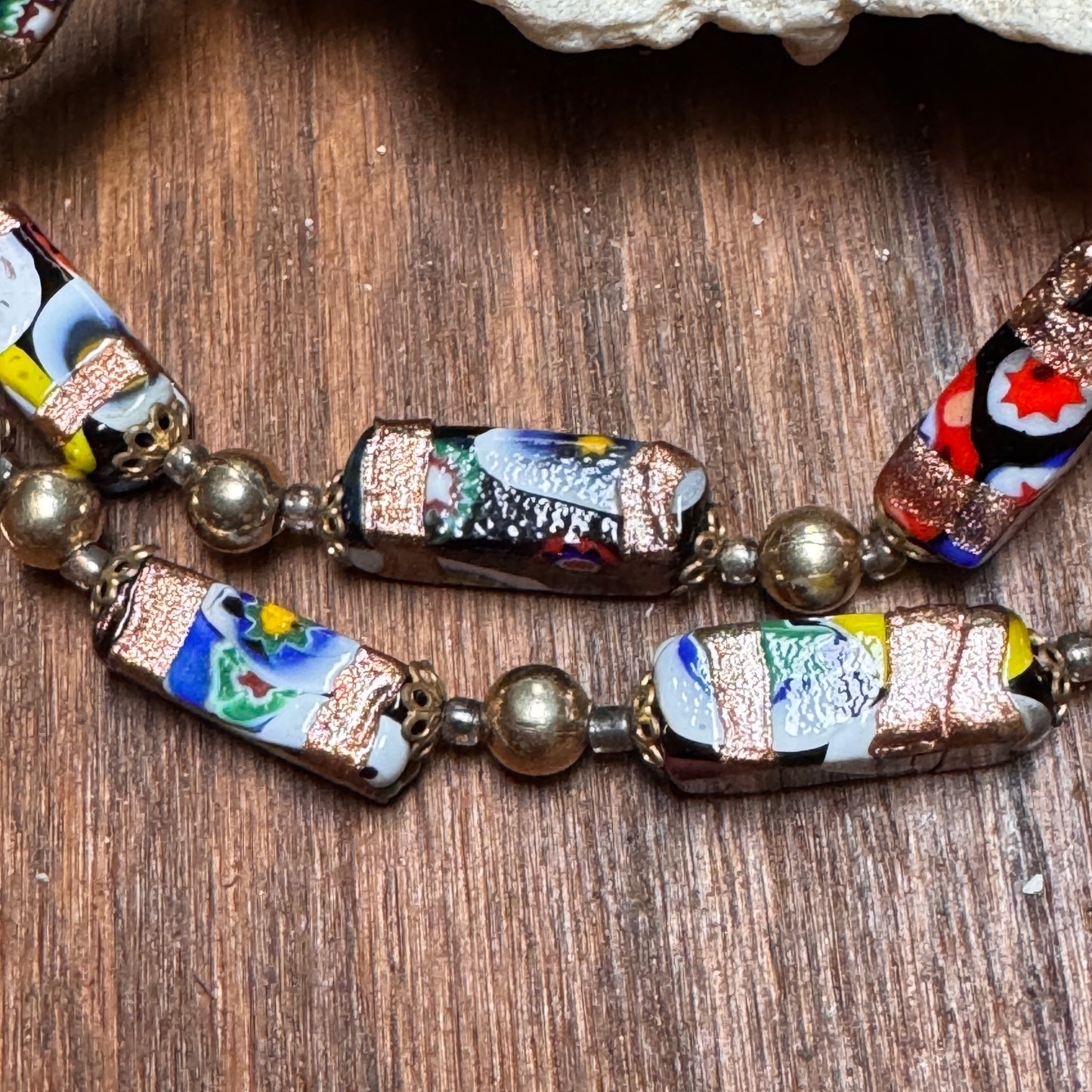 Vintage Venetian Murano Millefiori Rectangular Bead  Necklace