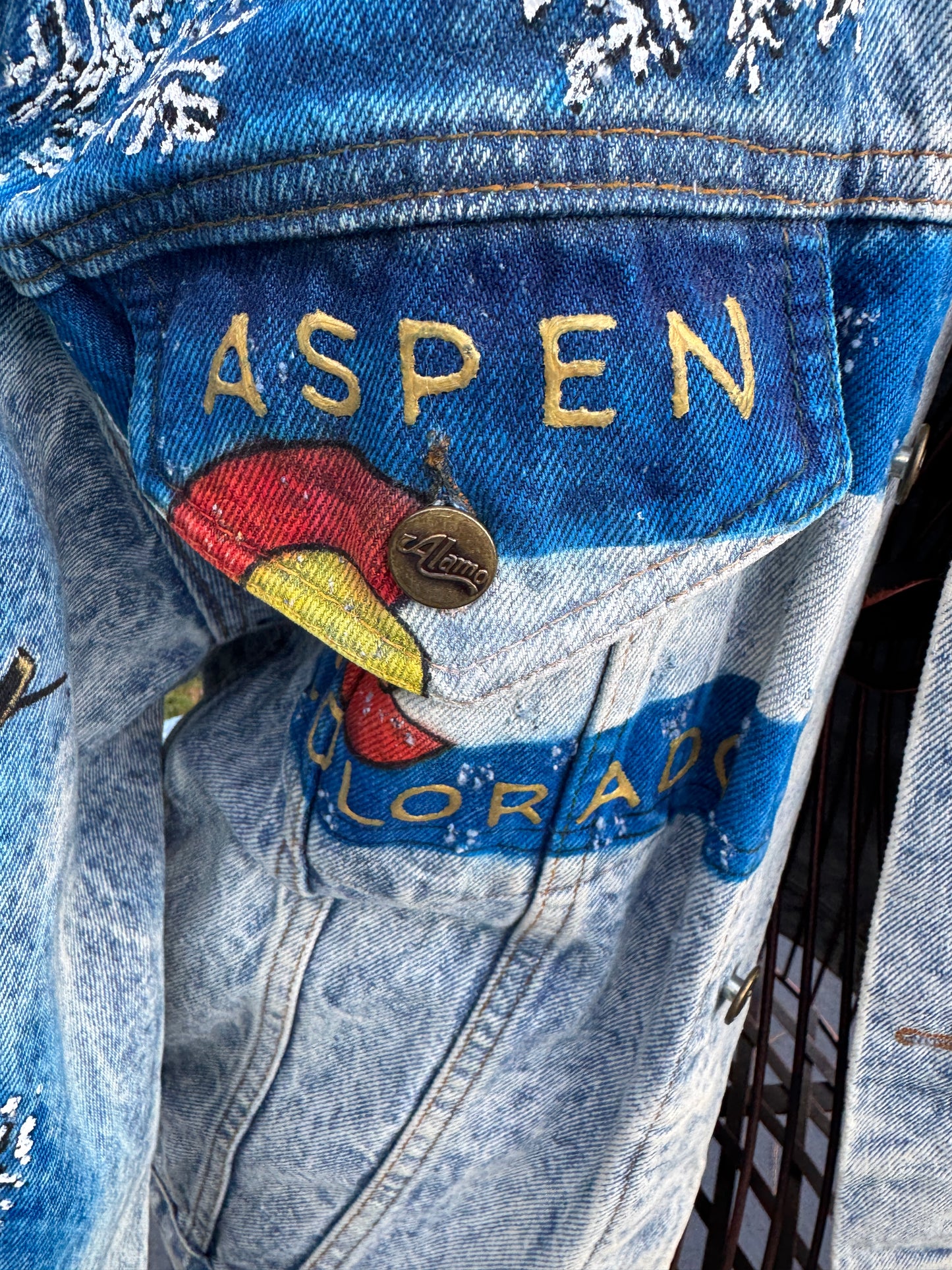 Tony Alamo of Nashville Aspen Colorado Hand Painted Acid Washed Jean Jacket