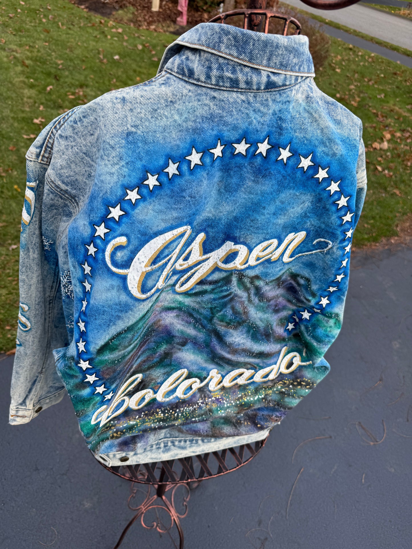 Tony Alamo of Nashville Aspen Colorado Hand Painted Acid Washed Jean Jacket