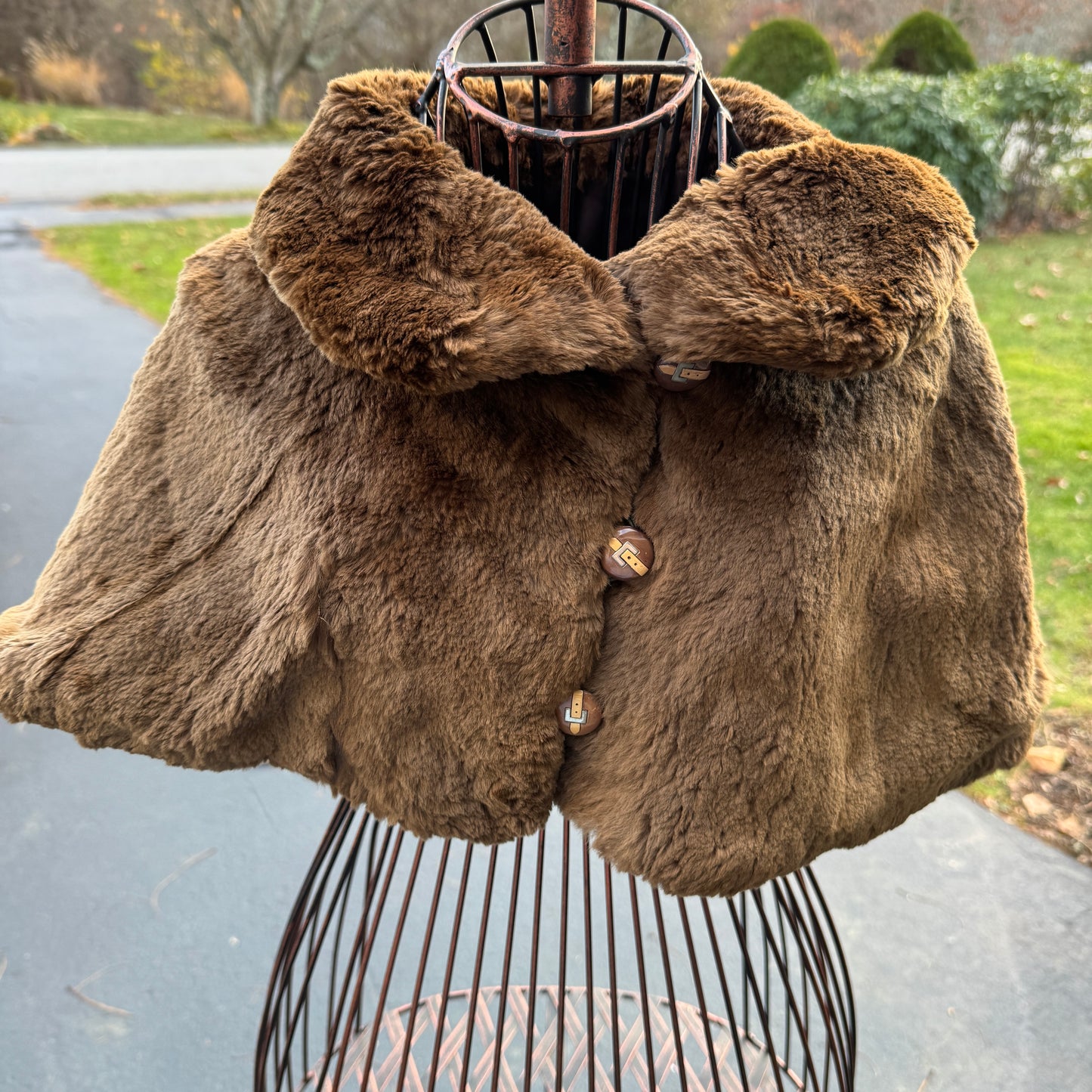Vintage Fur Cape Capelet Two Buttons