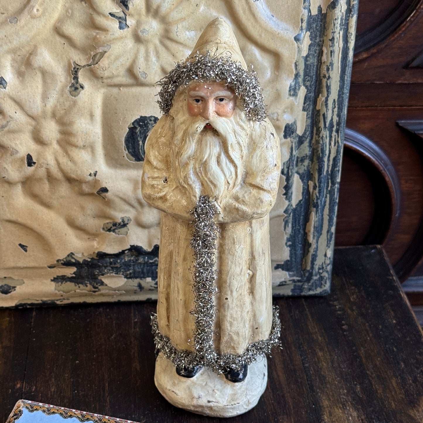 Ragon House Belsnickle Santa Soft White Silver Sparkle Folk Art Figurine