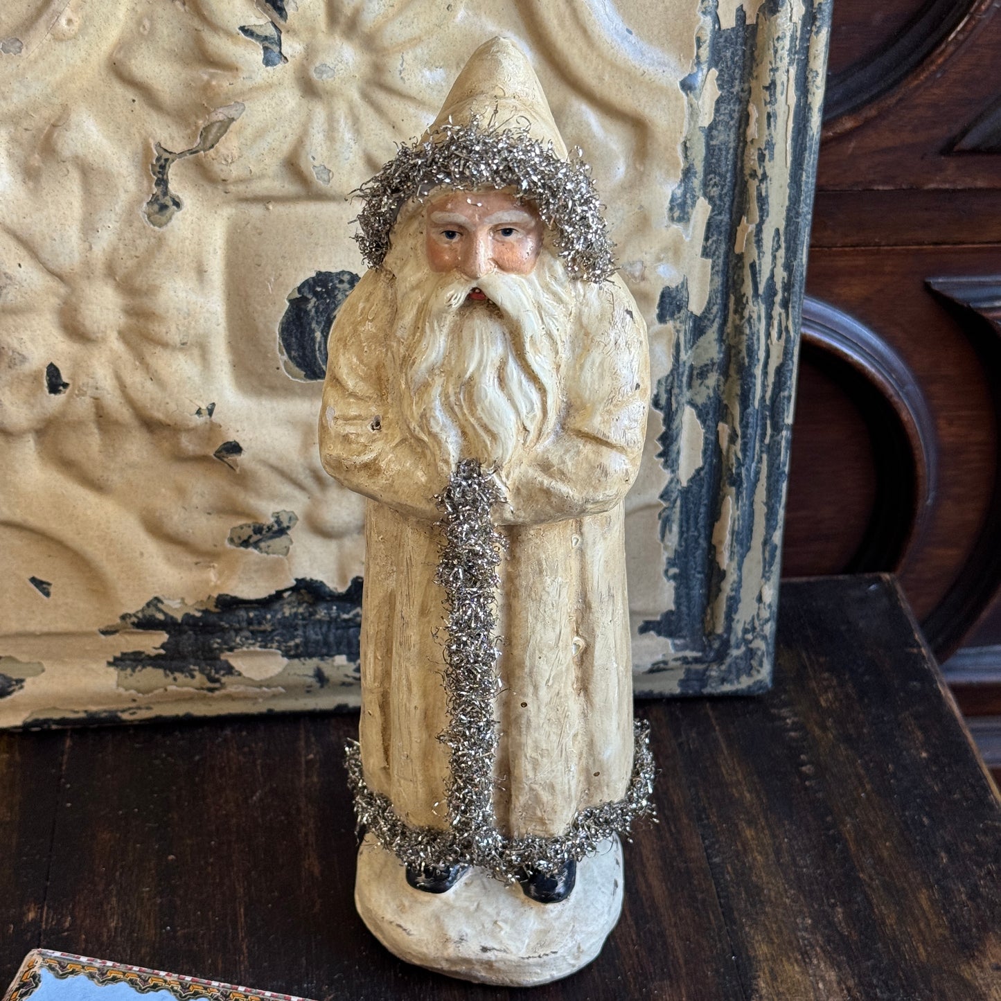 Ragon House Belsnickle Santa Soft White Silver Sparkle Folk Art Figurine